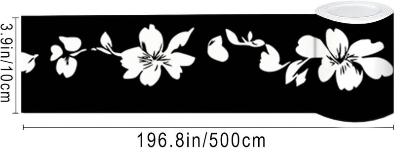IVN Wallpaper Border Peel and Stick Decorative Wall Trim Self Adhesive Black and White Floral Silhouette Design Wallpaper for Bathroom Laundry Room Pool Area Mirror Frame Shelf Wall Edge 4x196 Inch - Image 3